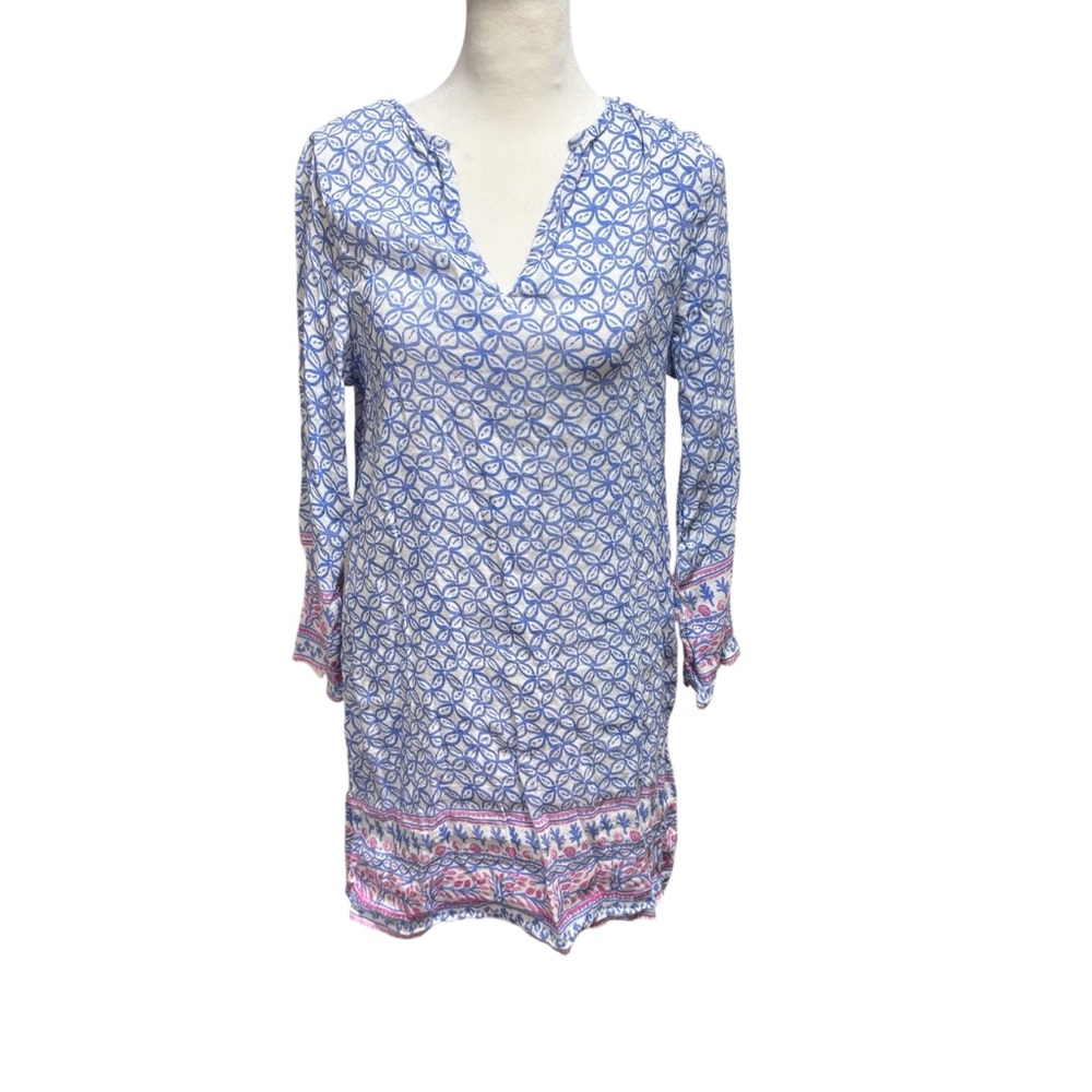 Vine Yard Vines XS Blue Pink Floral Linen Blend Split Neck Coverup #797